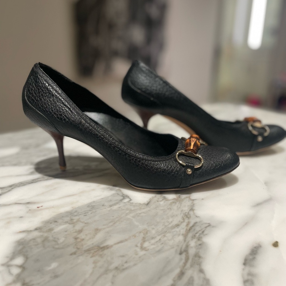 Gucci Bamboo Horsebit Leather Round Toe Pumps